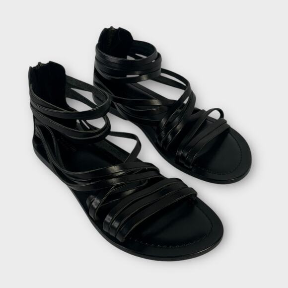 Garnet Hill Giselle Italian Strappy Gladiators Black Leather Size 7 - Picture 4 of 10